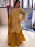 DESIGNER GEORGETTE EMBROIDERY SEQUENCE WORK TOP SHARARA WITH DUPATTA  YELLOW