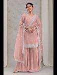 DESIGNER GEORGETTE EMBROIDERY SEQUENCE WORK TOP SHARARA WITH DUPATTA PEACH
