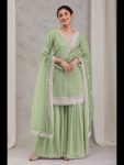 DESIGNER GEORGETTE EMBROIDERY SEQUENCE WORK TOP SHARARA WITH DUPATTA PISTA