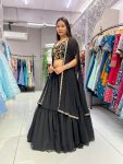 DESIGNER GEORGETTE PLEATED LEHENGA EMBROIDERY THREAD SEQUENCE WORK BLOUSE WITH SHRUG PARTY WEAR WHOLESALE PRICE ETHNIC GARMENT (1)