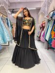 DESIGNER GEORGETTE PLEATED LEHENGA EMBROIDERY THREAD SEQUENCE WORK BLOUSE WITH SHRUG PARTY WEAR WHOLESALE PRICE ETHNIC GARMENT (1)