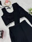 DESIGNER GEORGETTE SEQUENCE AND THREAD WITH FANCY LACE BORDER WORK READY TO WEAR SAREE WITH BLOUSE AND WAIST BELT PARTY WEAR WHOLESALE PRICE ETHNIC GARMENT (3)