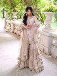 DESIGNER GEORGETTE SEQUENCE EMBROIDERY WITH REAL MIRROR HAND WORK TOP SHARARA WITH DUPATTA WEDDING WEAR WHOLESALE PRICE ETHNIC GARMENT (4)