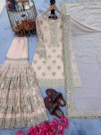 DESIGNER GEORGETTE SEQUENCE EMBROIDERY WITH REAL MIRROR HAND WORK TOP SHARARA WITH DUPATTA WEDDING WEAR WHOLESALE PRICE ETHNIC GARMENT (4)