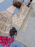 DESIGNER GEORGETTE SEQUENCE EMBROIDERY WITH REAL MIRROR HAND WORK TOP SHARARA WITH DUPATTA WEDDING WEAR WHOLESALE PRICE ETHNIC GARMENT (4)