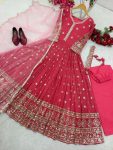 DESIGNER GEORGETTE SEQUENCE EMBROIDERY WORK GOWN BOTTOM WITH DUPATTA AND WAIST BELT WEDDING WEAR WHOLESALE PRICE ETHNIC GARMENT (2)