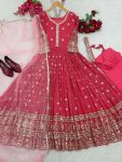 DESIGNER GEORGETTE SEQUENCE EMBROIDERY WORK GOWN BOTTOM WITH DUPATTA AND WAIST BELT WEDDING WEAR WHOLESALE PRICE ETHNIC GARMENT (2)