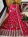 DESIGNER GEORGETTE SEQUENCE, ZARI AND THREAD EMBROIDERY WORK GOWN WITH DUPATTA WEDDING WEAR WHOLESALE PRICE ETHNIC GARMENT (8)
