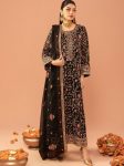 DESIGNER GEORGETTE THREAD  AND SEQUENCE WITH REAL STONE WORK TOP BOTTOM WITH DUPATTA  BLACK