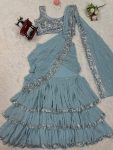 DESIGNER GEORGETTE THREAD WITH SEQUENCE WORK LEHENGA SAREE WITH BLOUSE PARTY WEAR WHOLESALE PRICE ETHNIC GARMENT (2)