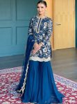 DESIGNER GEORGETTE THREAD WITH SEQUENCE WORK TOP SHARARA WITH DUPATTA  BLUE
