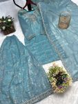 DESIGNER GOLD CRUSH EMBROIDERY SEQUENCE THREAD AND READY MADE LACE WORK TOP PALAZZO WITH DUPATTA FESTIVE WEAR WHOLESALE PRICE ETHNIC GARMENT (7)