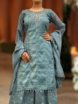 DESIGNER GOLD CRUSH EMBROIDERY SEQUENCE THREAD AND READY MADE LACE WORK TOP PALAZZO WITH DUPATTA FESTIVE WEAR WHOLESALE PRICE ETHNIC GARMENT (7)