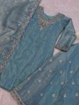 DESIGNER GOLD CRUSH EMBROIDERY SEQUENCE THREAD AND READY MADE LACE WORK TOP PALAZZO WITH DUPATTA FESTIVE WEAR WHOLESALE PRICE ETHNIC GARMENT (7)