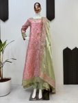 DESIGNER JIMMY CHOO SEQUENCE EMBROIDERY WORK GOWN BOTTOM WITH DUPATTA BABY PINK