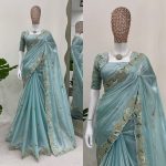 DESIGNER JIMMY CHOO THREAD WITH SEQUENCE WORK SAREE WITH UNSTITCHED BLOUSE PARTY WEAR WHOLESALE PRICE ETHNIC GARMENT (5)