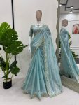 DESIGNER JIMMY CHOO THREAD WITH SEQUENCE WORK SAREE WITH UNSTITCHED BLOUSE PARTY WEAR WHOLESALE PRICE ETHNIC GARMENT (5)