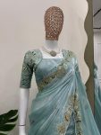 DESIGNER JIMMY CHOO THREAD WITH SEQUENCE WORK SAREE WITH UNSTITCHED BLOUSE PARTY WEAR WHOLESALE PRICE ETHNIC GARMENT (5)