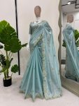 DESIGNER JIMMY CHOO THREAD WITH SEQUENCE WORK SAREE WITH UNSTITCHED BLOUSE PARTY WEAR WHOLESALE PRICE ETHNIC GARMENT (5)
