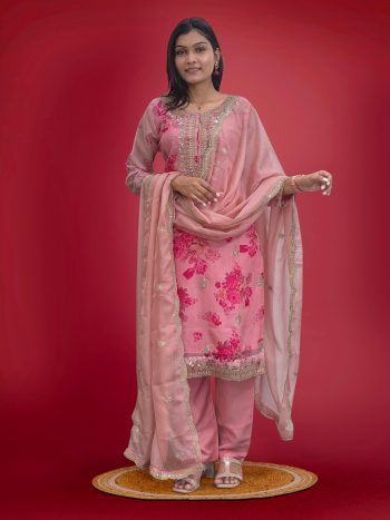 DESIGNER ORGANZA DIGITAL PRINTED EMBROIDERY CODING SEQUENCE WORK TOP BOTTOM WITH DUPATTA BABY PINK