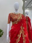DESIGNER ORGANZA SILK THREAD WITH SEQUENCE WORK SAREE WITH UNSTITCHED BLOUSE PARTY WEAR WHOLESALE PRICE ETHNIC GARMENT (8)