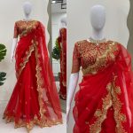 DESIGNER ORGANZA SILK THREAD WITH SEQUENCE WORK SAREE WITH UNSTITCHED BLOUSE PARTY WEAR WHOLESALE PRICE ETHNIC GARMENT (8)