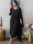 DESIGNER RAYON SLUB EMBROIDERY WORK TOP BOTTOM WITH DUPATTA BLACK