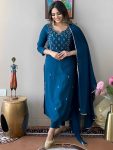 DESIGNER RAYON SLUB EMBROIDERY WORK TOP BOTTOM WITH DUPATTA PARTY WEAR WHOLESALE PRICE ETHNIC GARMENT (8)