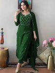 DESIGNER RAYON SLUB EMBROIDERY WORK TOP BOTTOM WITH DUPATTA GREEN