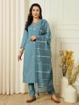 DESIGNER ROMAN SILK EMBROIDERY SEQUENCE WORK TOP BOTTOM WITH DUPATTA FESTIVE WEAR WHOLESALE PRICE ETHNIC GARMENT (2)