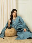 DESIGNER ROMAN SILK EMBROIDERY SEQUENCE WORK TOP BOTTOM WITH DUPATTA FESTIVE WEAR WHOLESALE PRICE ETHNIC GARMENT (2)