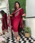 DESIGNER ROMAN SILK ZARI AND JACQUARD WORK WITH LINING WORK TOP BOTTOM WITH DUPATTA FESTIVE WEAR WHOLESALE PRICE ETHNIC GARMENT (7)
