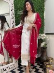 DESIGNER ROMAN SILK ZARI AND JACQUARD WORK WITH LINING WORK TOP BOTTOM WITH DUPATTA WHITE