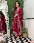 DESIGNER ROMAN SILK ZARI AND JACQUARD WORK WITH LINING WORK TOP BOTTOM WITH DUPATTA FESTIVE WEAR WHOLESALE PRICE ETHNIC GARMENT (7)