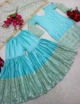 DESIGNER SATIN SILK SEQUENCE EMBROIDERY WORK TOP SHARARA WITH DUPATTA FESTIVE WEAR WHOLESALE PRICE ETHNIC GARMENT (4)