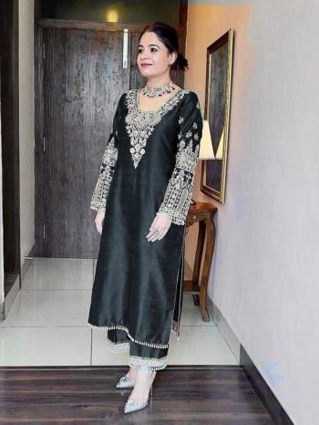 DESIGNER SILK EMBROIDERY SEQUENCE WORK TOP PALAZZO WITH DUPATTA  BLACK