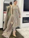 DESIGNER SOFT NET EMBROIDERY SEQUENCE WITH STONE AND FANCY LACE WORK TOP BOTTOM WITH DUPATTA GREY