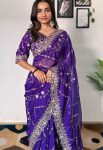 DESIGNER TABBY ORGANZA SEQUENCE EMBROIDERY WORK SAREE WITH UNSTITCHED BLOUSE PARTY WEAR WHOLESALE PRICE ETHNIC GARMENT (7)