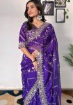DESIGNER TABBY ORGANZA SEQUENCE EMBROIDERY WORK SAREE WITH UNSTITCHED BLOUSE PARTY WEAR WHOLESALE PRICE ETHNIC GARMENT (7)