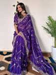 DESIGNER TABBY ORGANZA SEQUENCE EMBROIDERY WORK SAREE WITH UNSTITCHED BLOUSE PARTY WEAR WHOLESALE PRICE ETHNIC GARMENT (7)