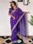 DESIGNER TABBY ORGANZA SEQUENCE EMBROIDERY  WORK SAREE WITH UNSTITCHED BLOUSE PURPLE