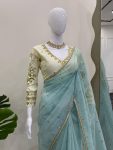 DESIGNER TWILL NET THREAD SEQUENCE WORK SAREE WITH STITCHED BLOUSE PARTY WEAR WHOLEASLE PRICE ETHNIC GARMENT (14)