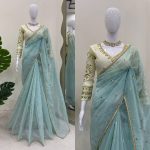 DESIGNER TWILL NET THREAD SEQUENCE WORK SAREE WITH STITCHED BLOUSE PARTY WEAR WHOLEASLE PRICE ETHNIC GARMENT (14)