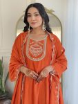 DESIGNER VICHITRA SILK EMBROIDERY SEQUENCE WORK GOWN BOTTOM WITH DUPATTA FESTIVE WEAR WHOLESALE PRICE ETHNIC GARMENT (3)