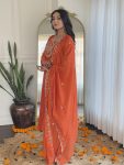 DESIGNER VICHITRA SILK EMBROIDERY SEQUENCE WORK GOWN BOTTOM WITH DUPATTA FESTIVE WEAR WHOLESALE PRICE ETHNIC GARMENT (3)