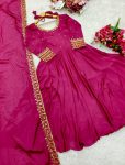 DESIGNER VICHITRA SILK EMBROIDERY SEQUENCE WORK GOWN WITH DUPATTA FESTIVE WEAR WHOLESALE PRICE ETHNIC GARMENT (4)