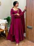 DESIGNER VICHITRA SILK EMBROIDERY SEQUENCE WORK GOWN WITH DUPATTA FESTIVE WEAR WHOLESALE PRICE ETHNIC GARMENT (4)