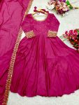DESIGNER VICHITRA SILK EMBROIDERY SEQUENCE WORK GOWN WITH DUPATTA FESTIVE WEAR WHOLESALE PRICE ETHNIC GARMENT (4)