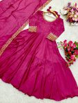 DESIGNER VICHITRA SILK EMBROIDERY SEQUENCE WORK GOWN WITH DUPATTA FESTIVE WEAR WHOLESALE PRICE ETHNIC GARMENT (4)