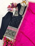 DESIGNER VICHITRA SILK EMBROIDERY SEQUENCE WORK TOP BOTTOM WITH DUPATTA PARTY WEAR WHOLESALE PRICE ETHNIC GARMENT (4)